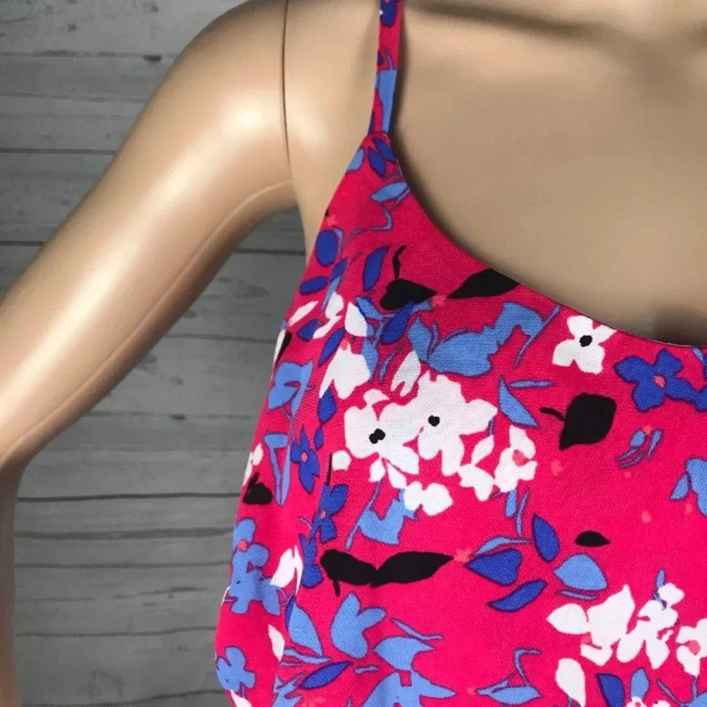 Elle Sundress Large Pink Purple Floral Print Ruffled Cute Casual Dress Summer - Picture 7 of 15
